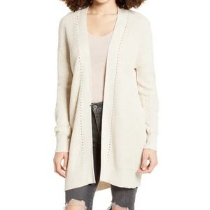 BP Women’s Knit Long Open Duster Cardigan Casual Beige Ivory Medium New
